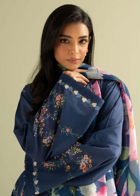 3 Piece Unstitched Digital Printed Pure Lawn Suit with Fine Printed Silk Dupatta