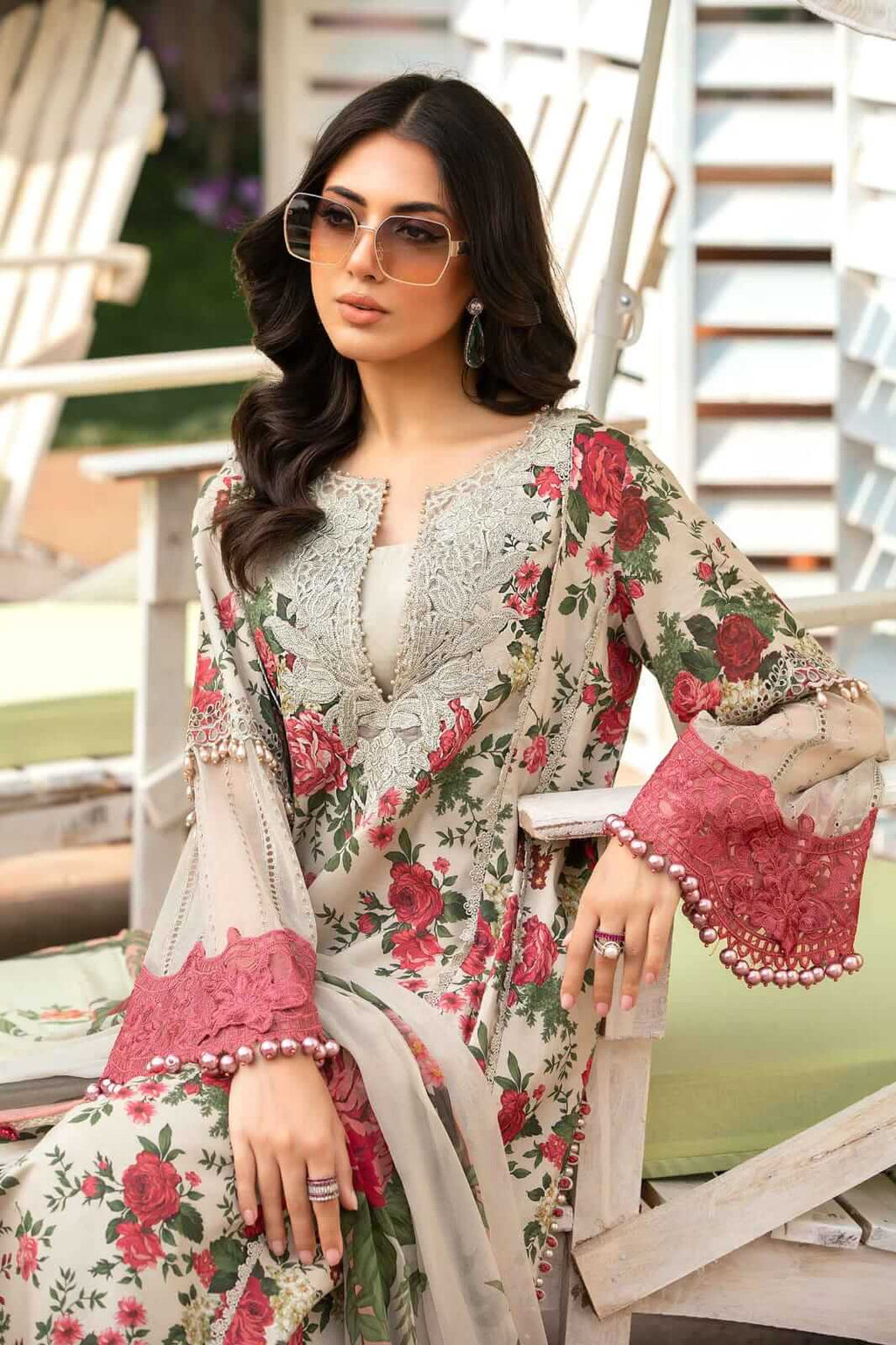 3 Piece Unstitched Heavy Embroidered Pure Lawn Suit with Fine Printed Silk Dupatta