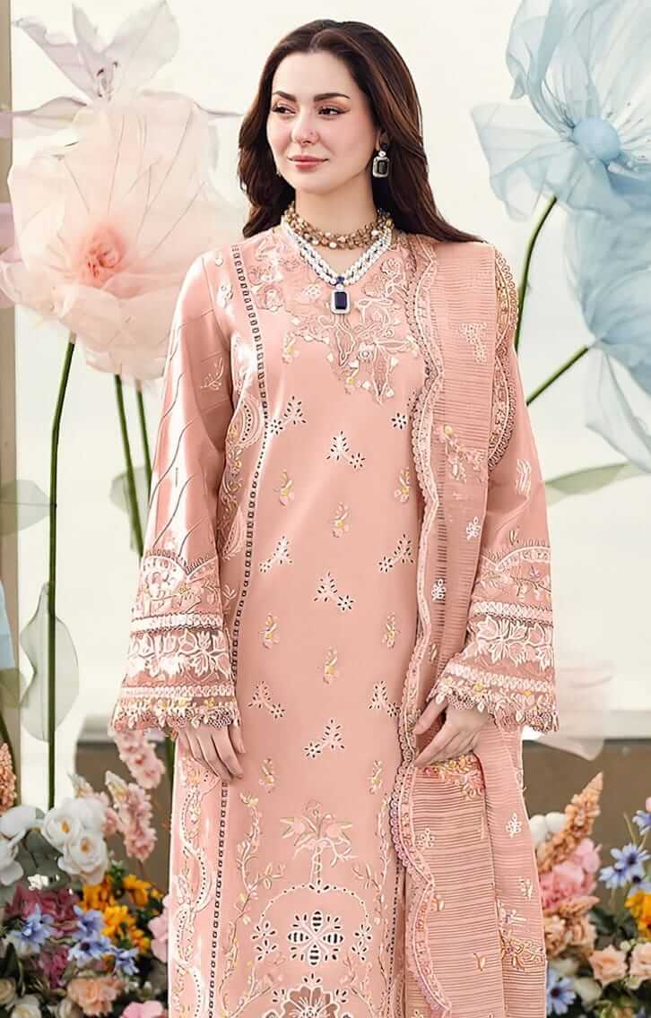 3 Piece Unstitched Heavy Embroidered Pure Lawn Suit with Heavy Embroidered Cotton Net Dupatta