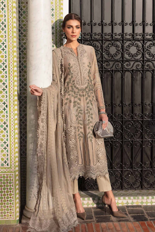 3 Piece Unstitched Heavy Embroidered Chickan Kari Pure Lawn Suit with Heavy Embroidered Organza Dupatta