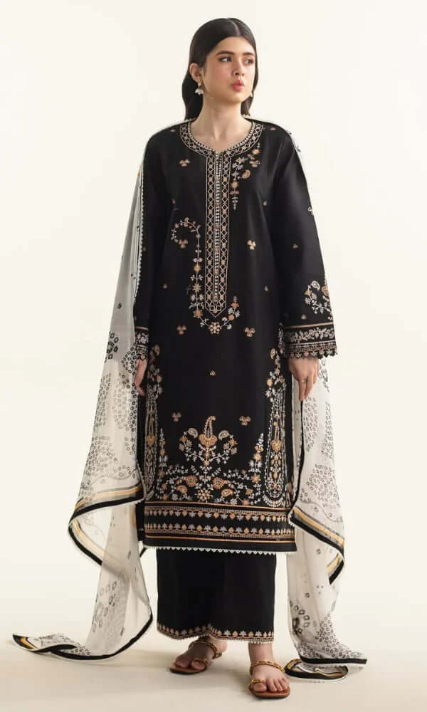 3 Piece Unstitched Heavy Embroidered Pure Lawn Suit with Printed Poly Lawn Dupatta