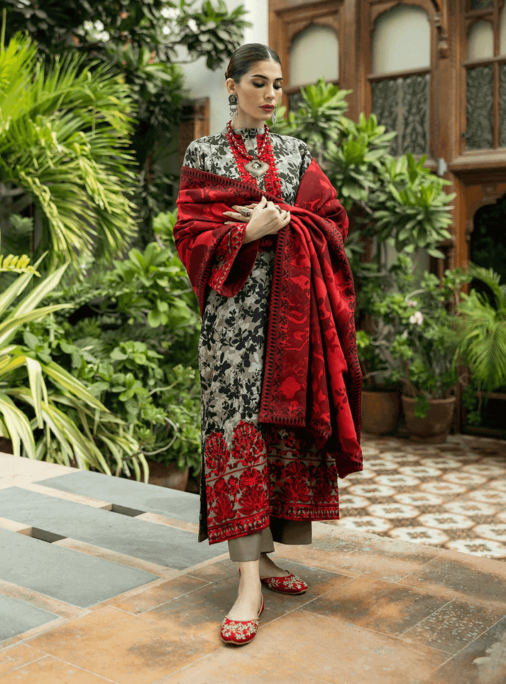 3 Piece Unstitched Heavy Embroidered Pure Lawn Suit with Fine Printed Lawn Dupatta