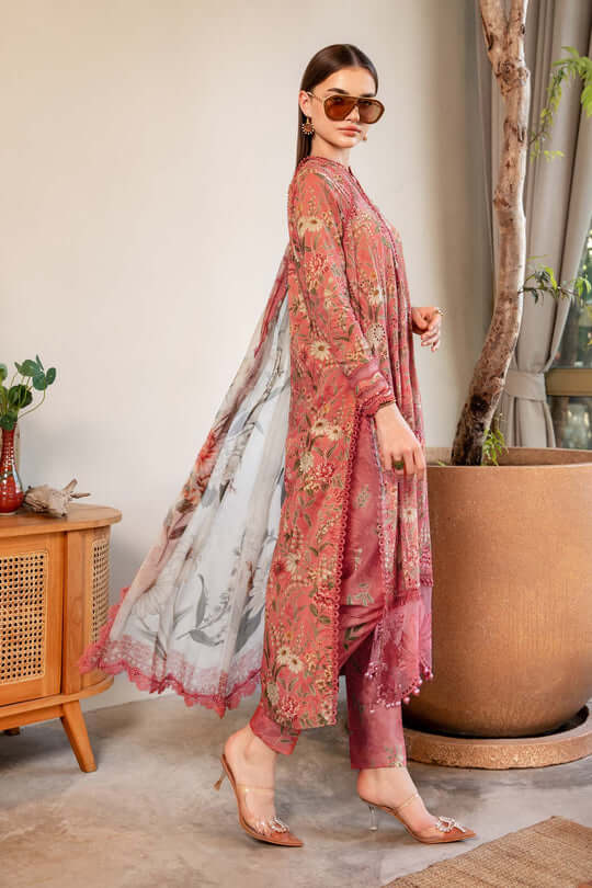 3 Piece Unstitched Embroidered Pure Lawn Suit with Fine Printed Lawn Dupatta