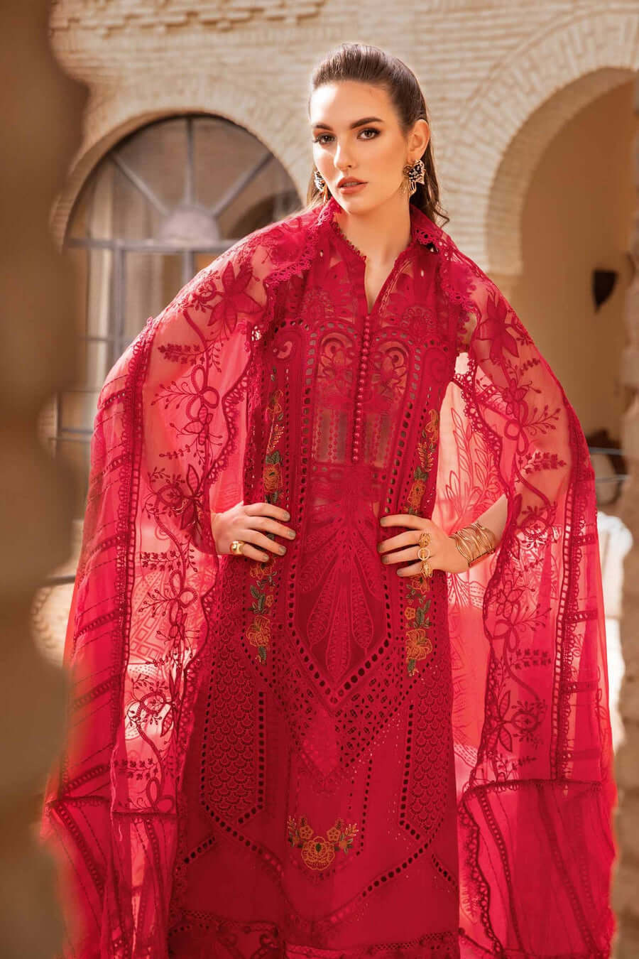 3 Piece Unstitched Heavy Embroidered Chickan Kari Pure Lawn Suit with Four-Sided Embroidered Organza Dupatta