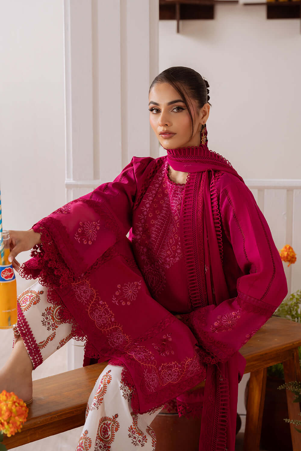 3 Piece Unstitched Heavy Embroidered Pure Lawn Suit with Embroidered Plain Net Dupatta