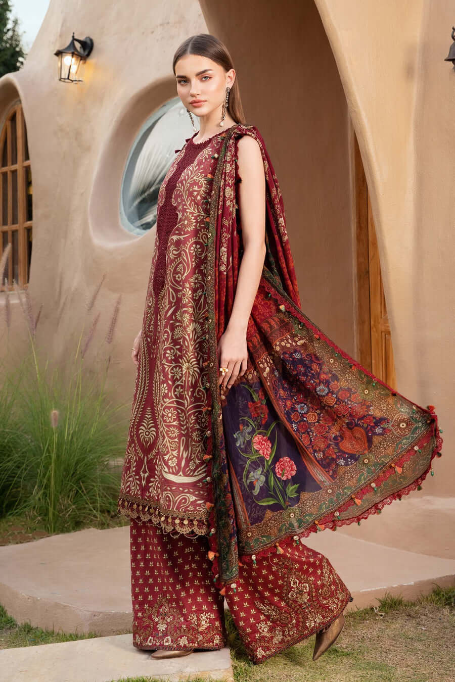 3 Piece Unstitched Embroidered Pure Lawn Suit with Printed Lawn Dupatta