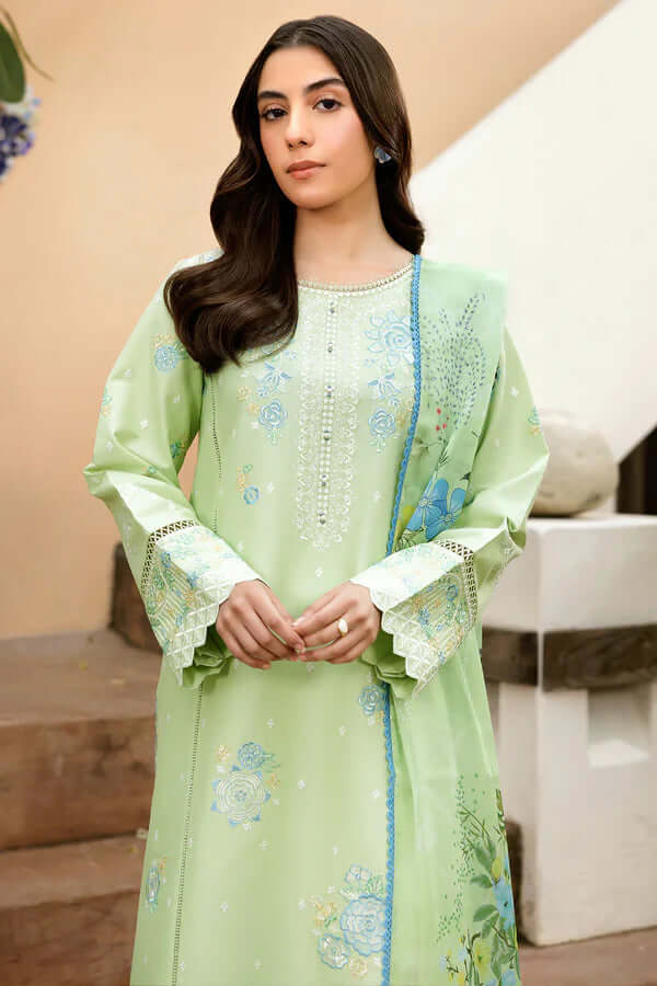 3 Piece Unstitched Heavy Embroidered Pure Lawn Suit with Printed Lawn Dupatta
