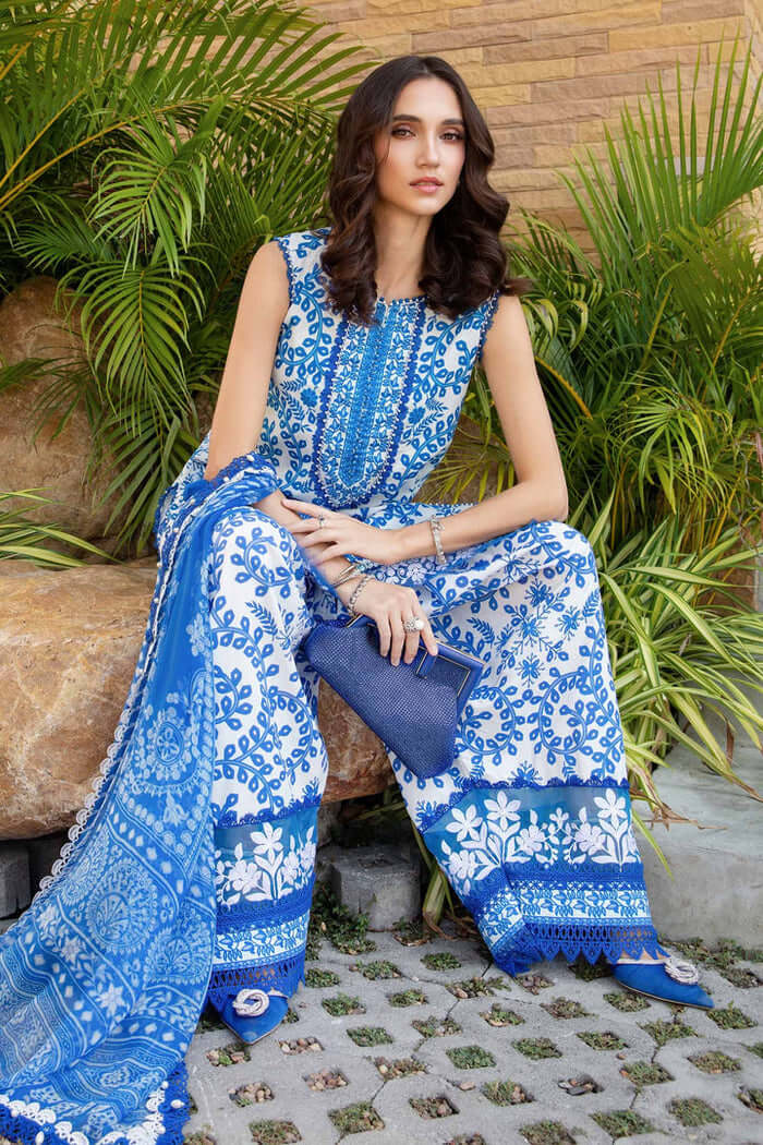 3 Piece Unstitched Embroidered Pure Lawn Suit with Printed Lawn Dupatta