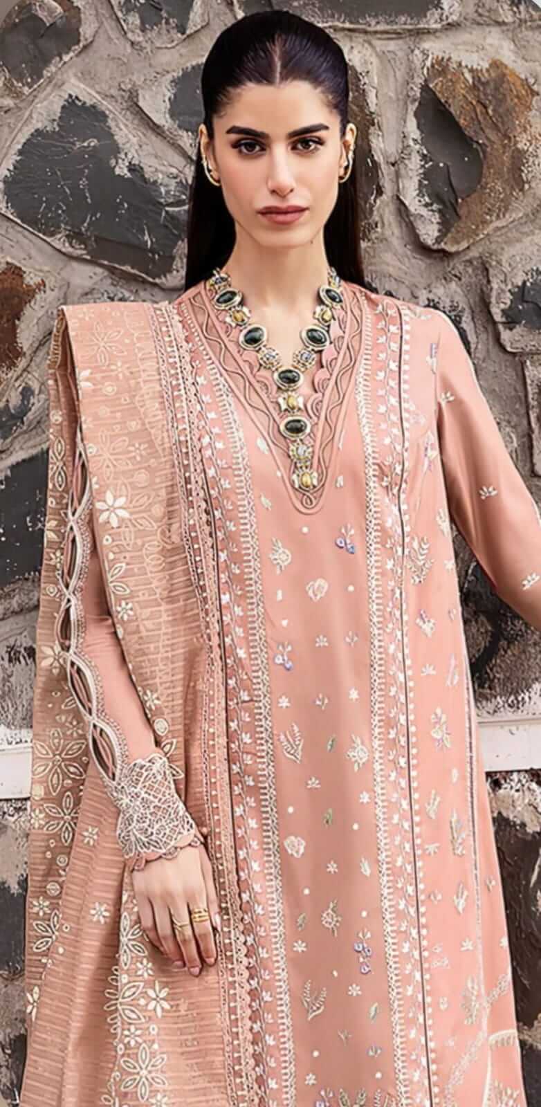 3 Piece Unstitched Heavy Embroidered Pure Lawn Suit with Heavy Embroidered Cotton Net Dupatta