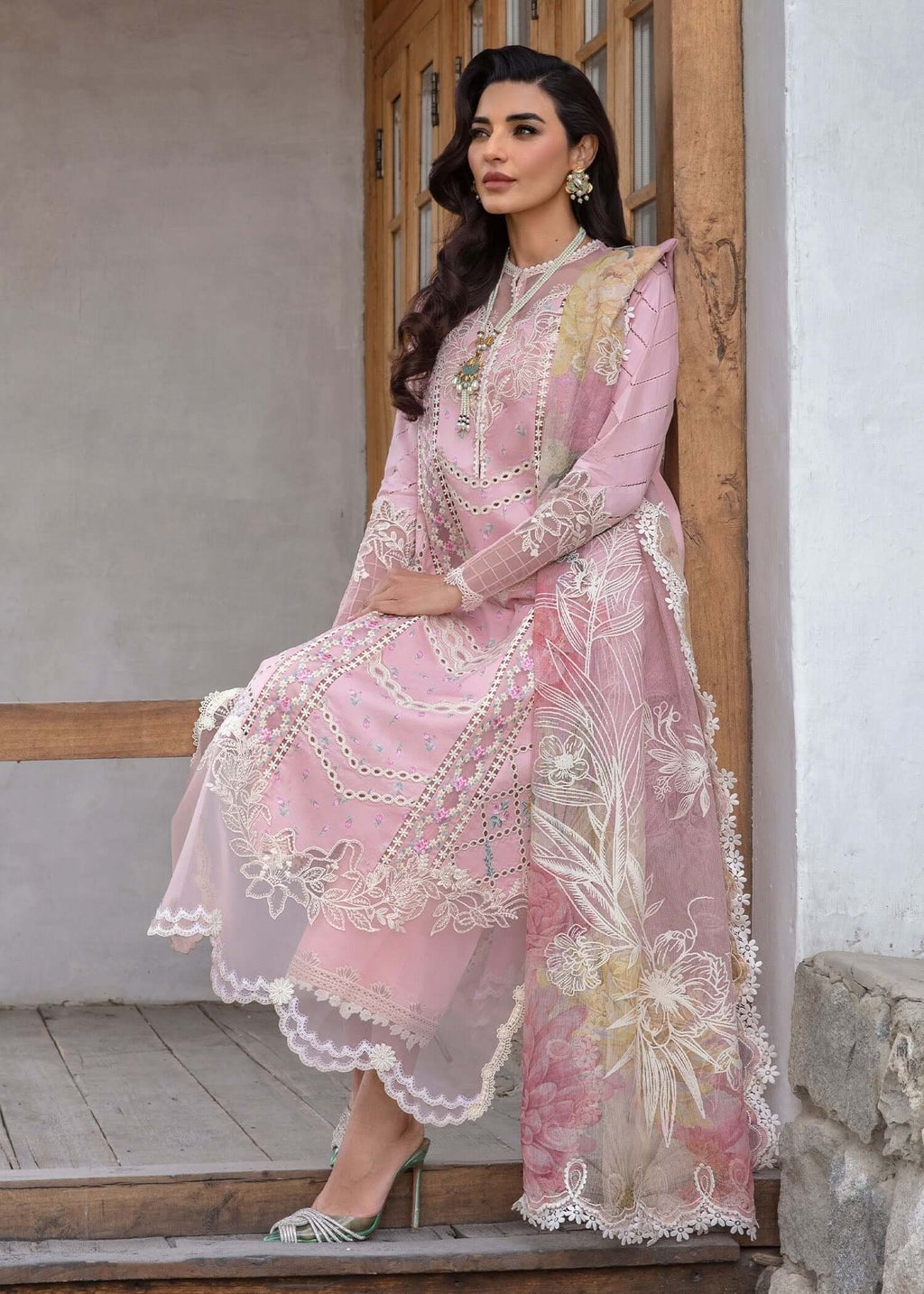 3 Piece Unstitched Heavy Embroidered Chickan Kari Pure Lawn Suit with Four Sided Embroidered Silk Dupatta