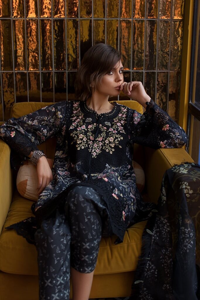 3 Piece Unstitched Embroidered Pure Lawn Suit with Fine Printed Silk Dupatta