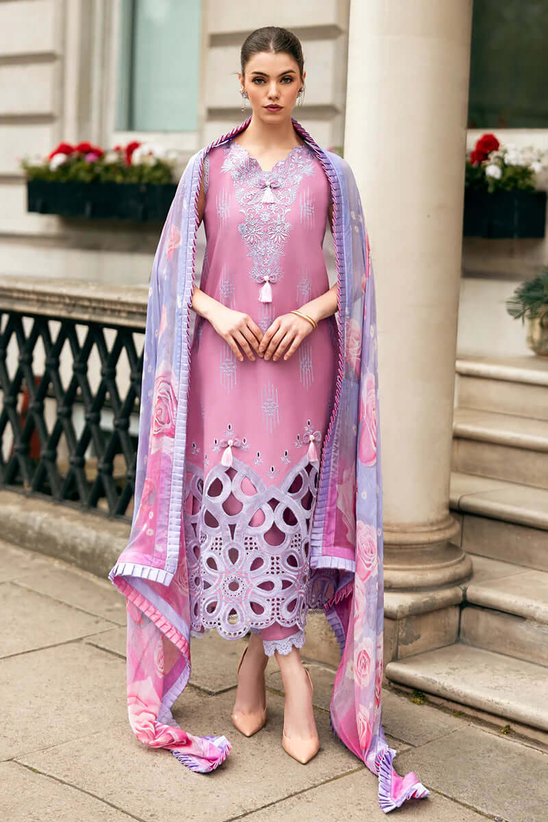 3 Piece Unstitched Heavy Embroidered Pure Lawn Suit with Fine Printed Silk Dupatta