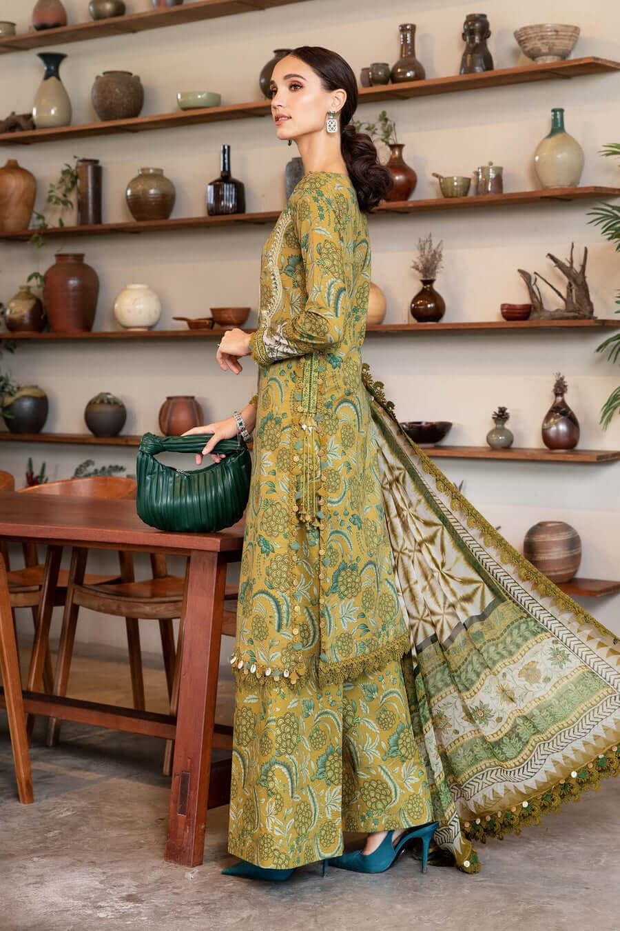 3 Piece Unstitched Embroidered Pure Lawn Suit with Printed Lawn Dupatta