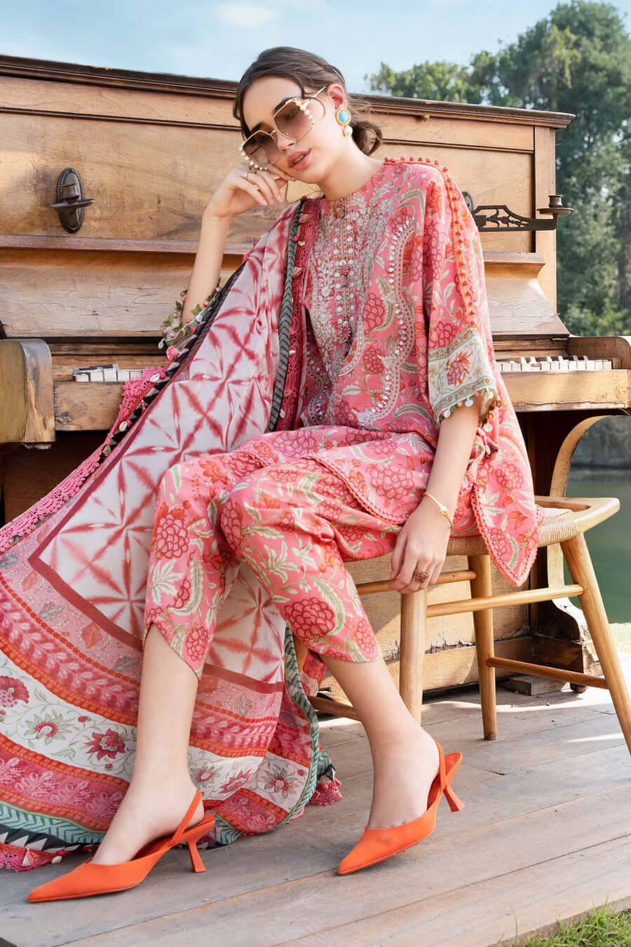 3 Piece Unstitched Embroidered Pure Lawn Suit with Printed Lawn Dupatta