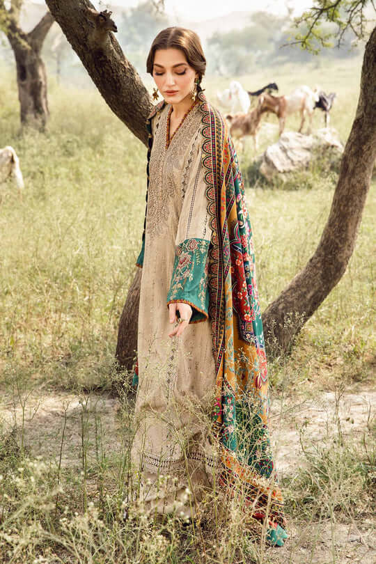 3 Piece Unstitched Heavy Embroidered Pure Lawn Suit with Fine Printed Lawn Dupatta