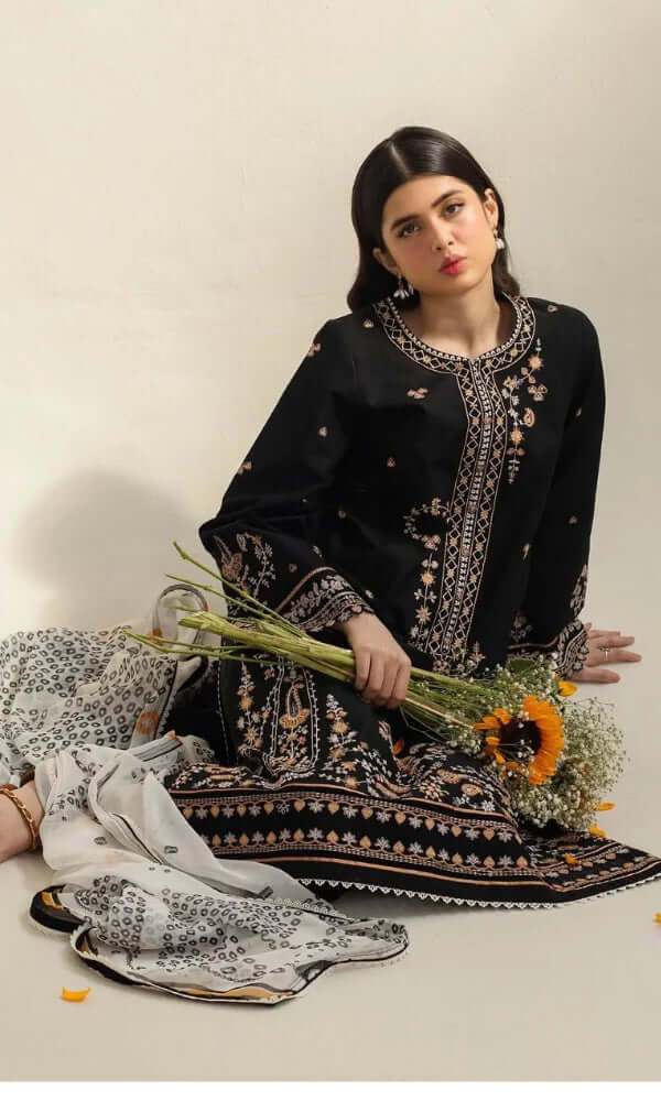3 Piece Unstitched Heavy Embroidered Pure Lawn Suit with Printed Poly Lawn Dupatta