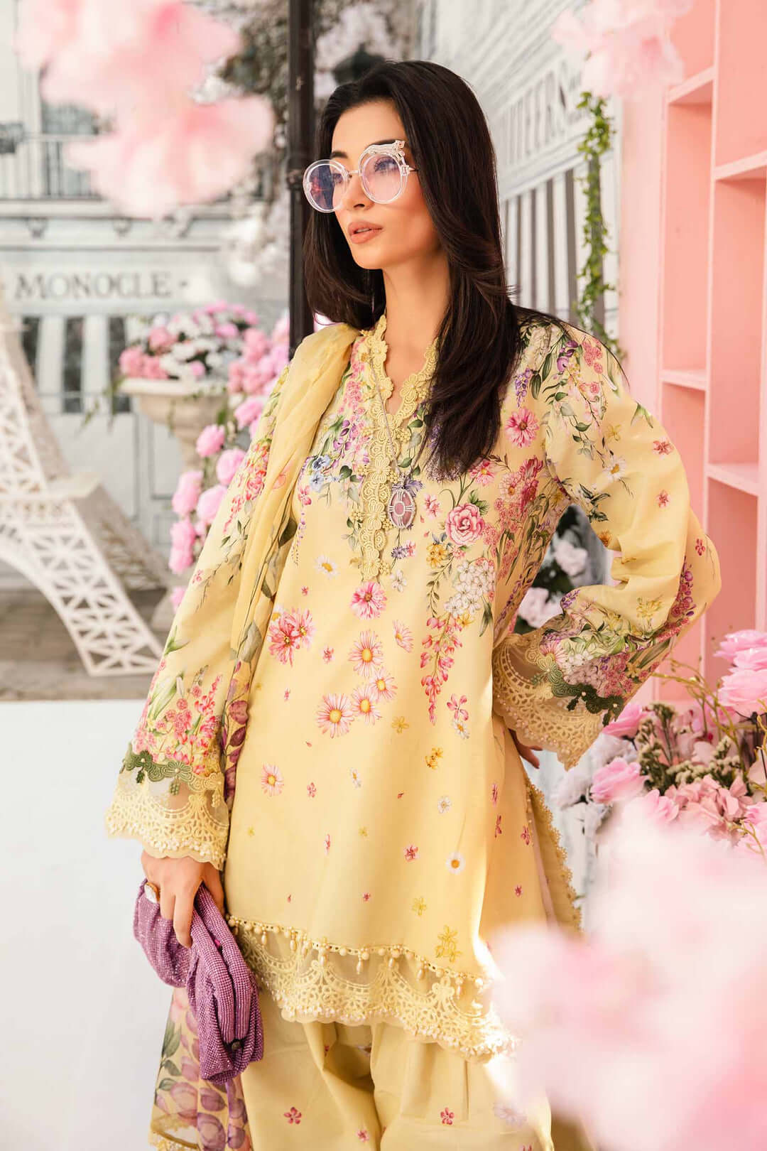 3 Piece Unstitched Heavy Embroidered Pure Lawn Suit with Printed Silk Dupatta