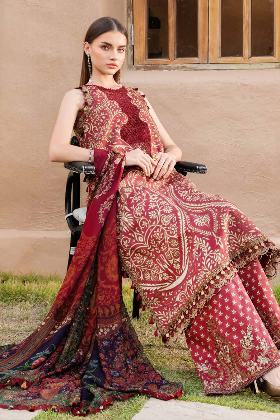 3 Piece Unstitched Embroidered Pure Lawn Suit with Printed Lawn Dupatta