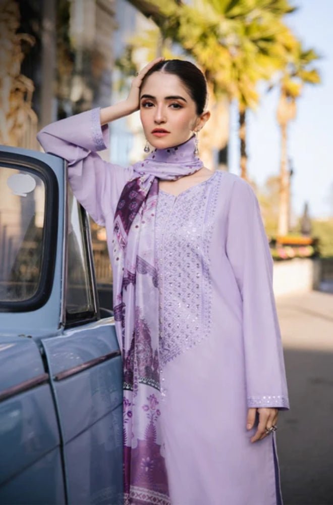 3 Piece Unstitched Heavy Embroidered Pure Lawn Suit with Printed Lawn Dupatta