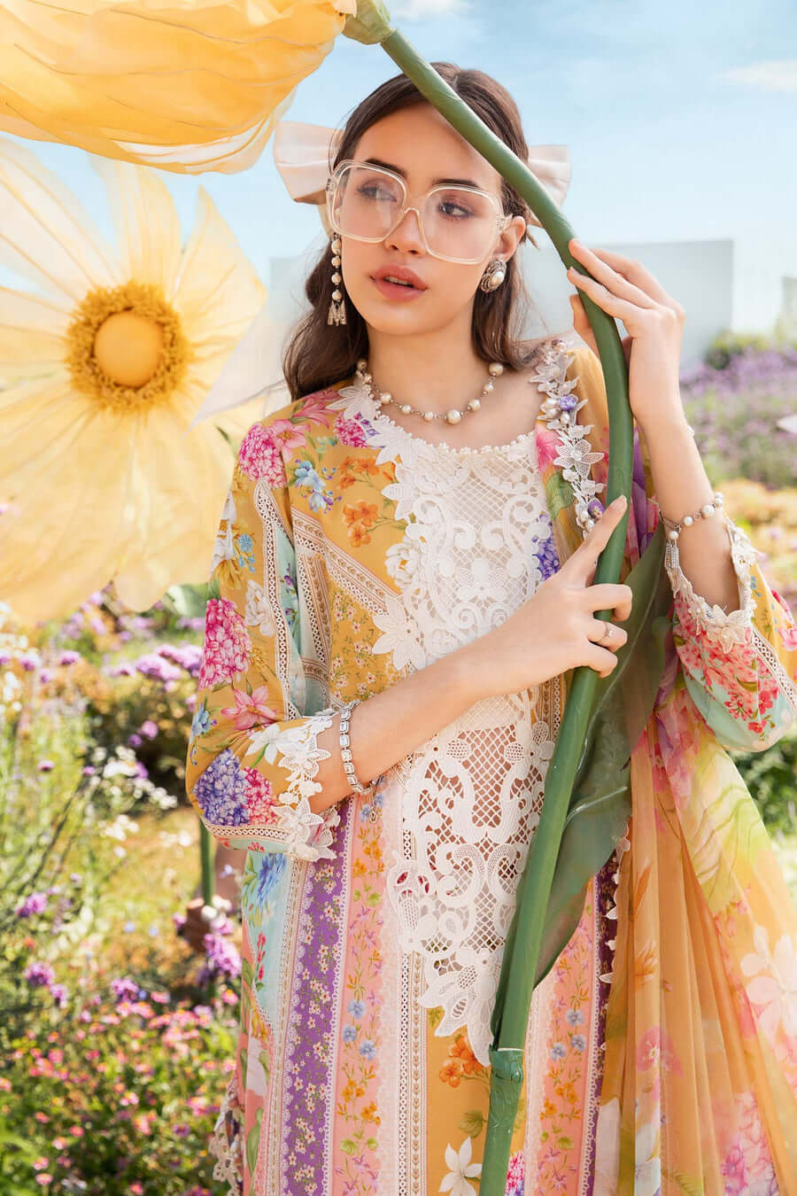 3 Piece Unstitched Embroidered Pure Lawn Suit with Printed Lawn Dupatta