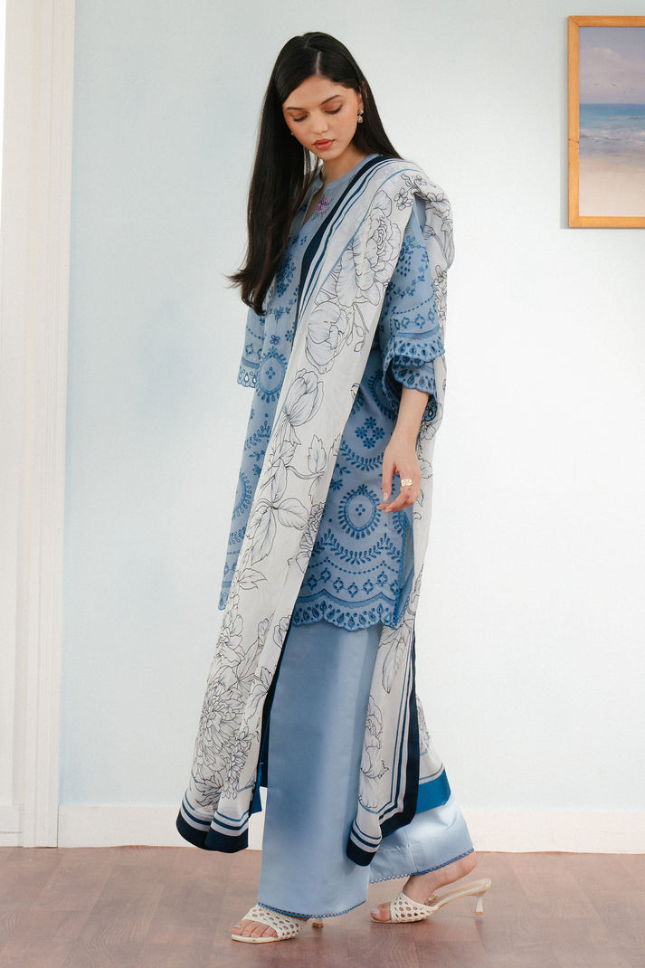 3 Piece Unstitched Heavy Embroidered Pure Lawn Suit with Fine Printed Silk Dupatta