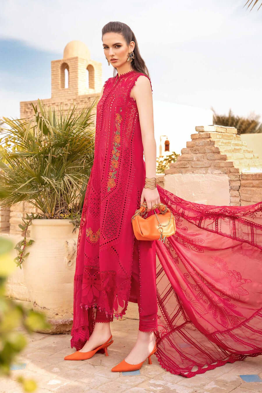 3 Piece Unstitched Heavy Embroidered Chickan Kari Pure Lawn Suit with Four-Sided Embroidered Organza Dupatta