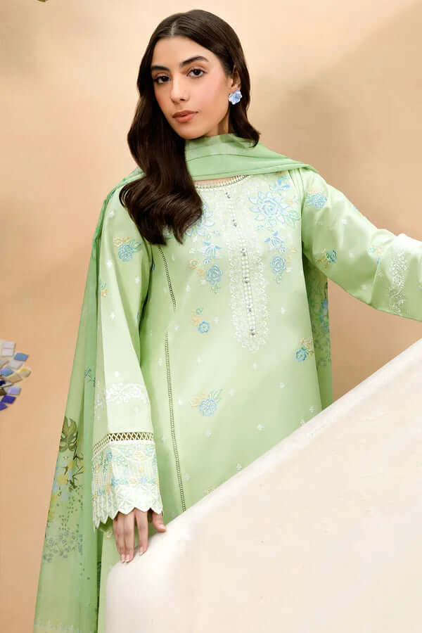 3 Piece Unstitched Heavy Embroidered Pure Lawn Suit with Printed Lawn Dupatta
