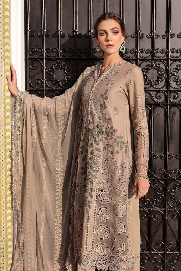 3 Piece Unstitched Heavy Embroidered Chickan Kari Pure Lawn Suit with Heavy Embroidered Organza Dupatta