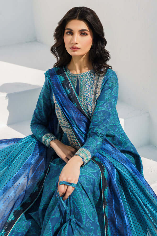 3 Piece Unstitched Embroidered Pure Lawn Suit with Printed Lawn Dupatta