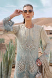 3 Piece Unstitched Fully Embroidered Chicken Kari Dobby Lawn Dress with Fully Embroidered Chantilly Dupatta