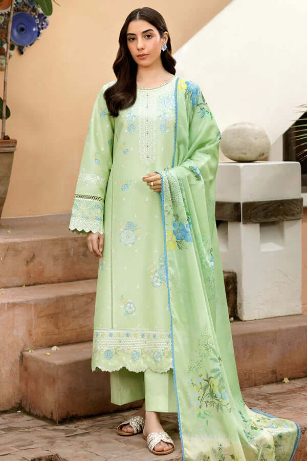 3 Piece Unstitched Heavy Embroidered Pure Lawn Suit with Printed Lawn Dupatta
