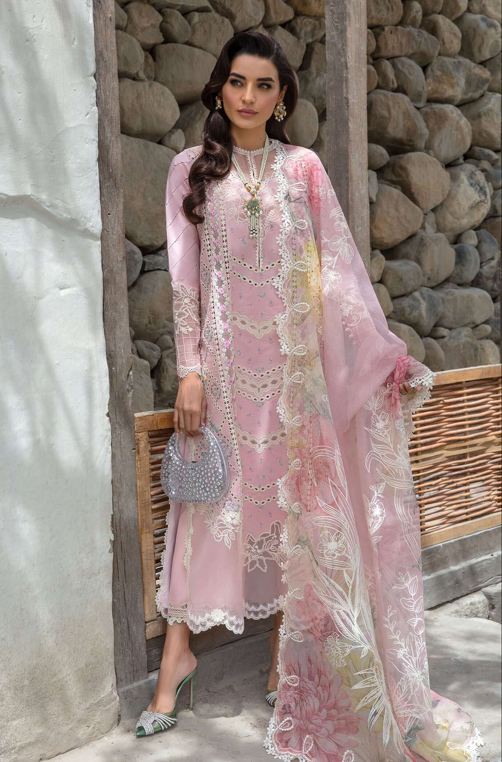 3 Piece Unstitched Heavy Embroidered Chickan Kari Pure Lawn Suit with Four Sided Embroidered Silk Dupatta