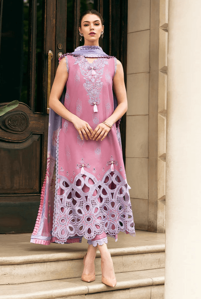 3 Piece Unstitched Heavy Embroidered Pure Lawn Suit with Fine Printed Silk Dupatta