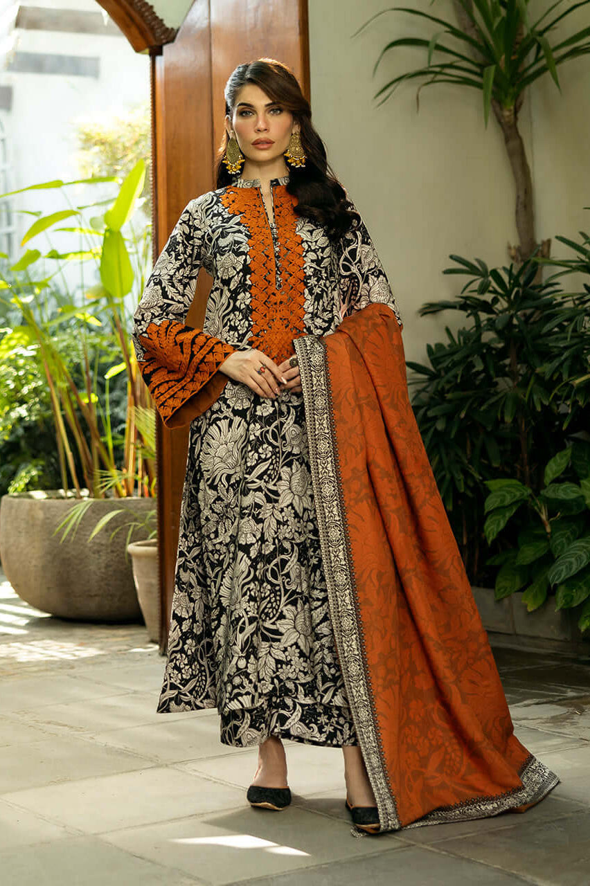 3 Piece Unstitched Heavy Embroidered Pure Lawn Suit with Printed Lawn Dupatta