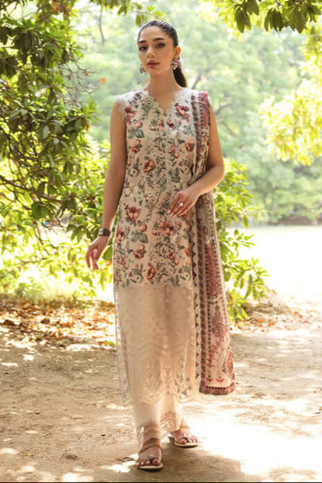 3 Piece Unstitched Embroidered Pure Lawn Suit with Fine Printed Lawn Dupatta