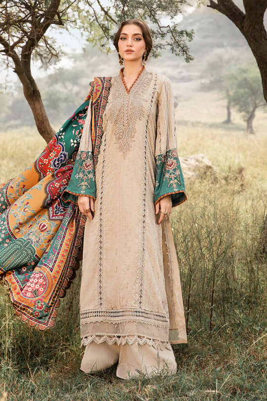 3 Piece Unstitched Heavy Embroidered Pure Lawn Suit with Fine Printed Lawn Dupatta