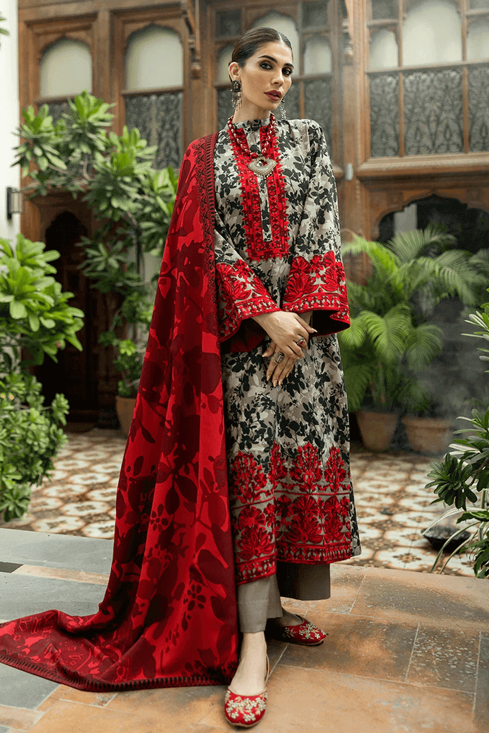 3 Piece Unstitched Embroidered Khaddar Suit with Printed Khaddar Dupatta