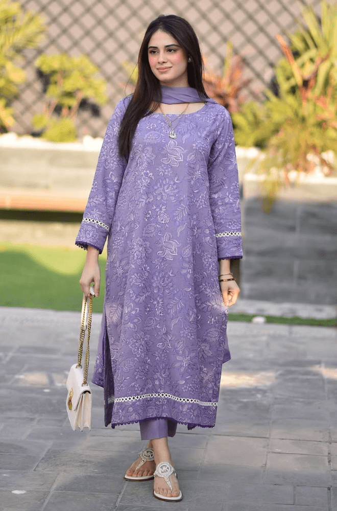 3 Piece Unstitched Heavy Embroidered Pure Lawn Suit with Heavy Embroidered Chiffon Dupatta