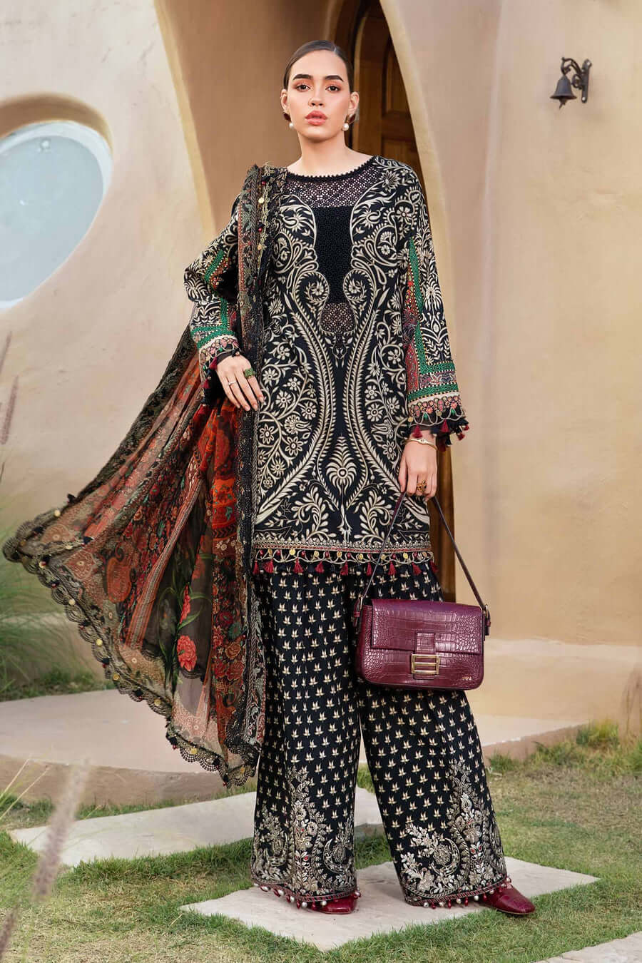 3 Piece Unstitched Embroidered Pure Lawn Suit with Printed Lawn Dupatta