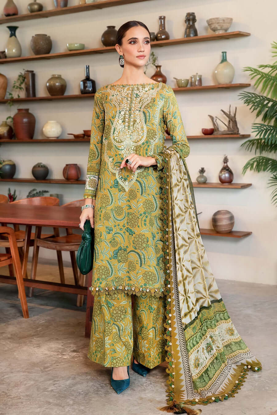 3 Piece Unstitched Embroidered Pure Lawn Suit with Printed Lawn Dupatta