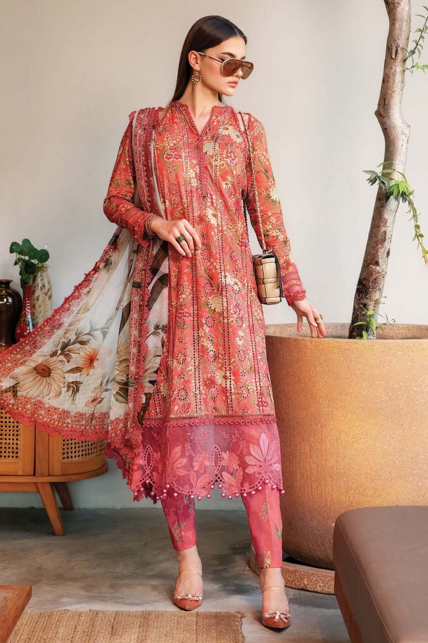 3 Piece Unstitched Embroidered Pure Lawn Suit with Fine Printed Lawn Dupatta