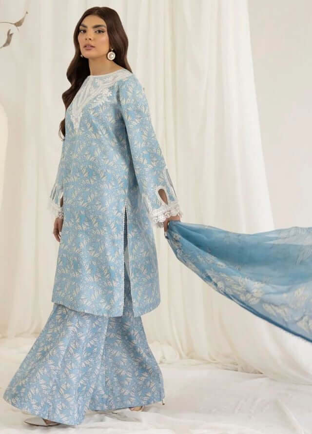 3 Piece Unstitched Embroidered Pure Lawn Suit with Fine Printed Silk Dupatta