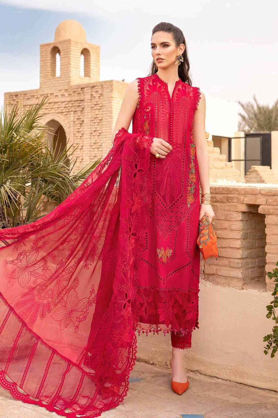 3 Piece Unstitched Heavy Embroidered Chickan Kari Pure Lawn Suit with Four-Sided Embroidered Organza Dupatta