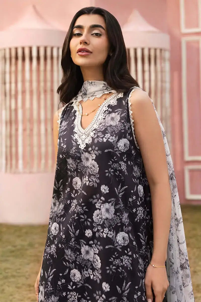 3 Piece Unstitched Embroidered Lawn Suit with Fine Printed Crinkle Chiffon Dupatta