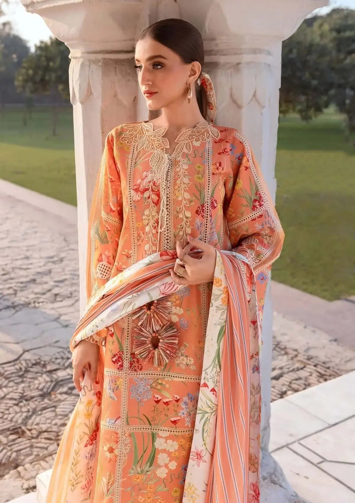 3 Piece Unstitched Heavy Embroidered Lawn Suit with Printed Lawn Dupatta