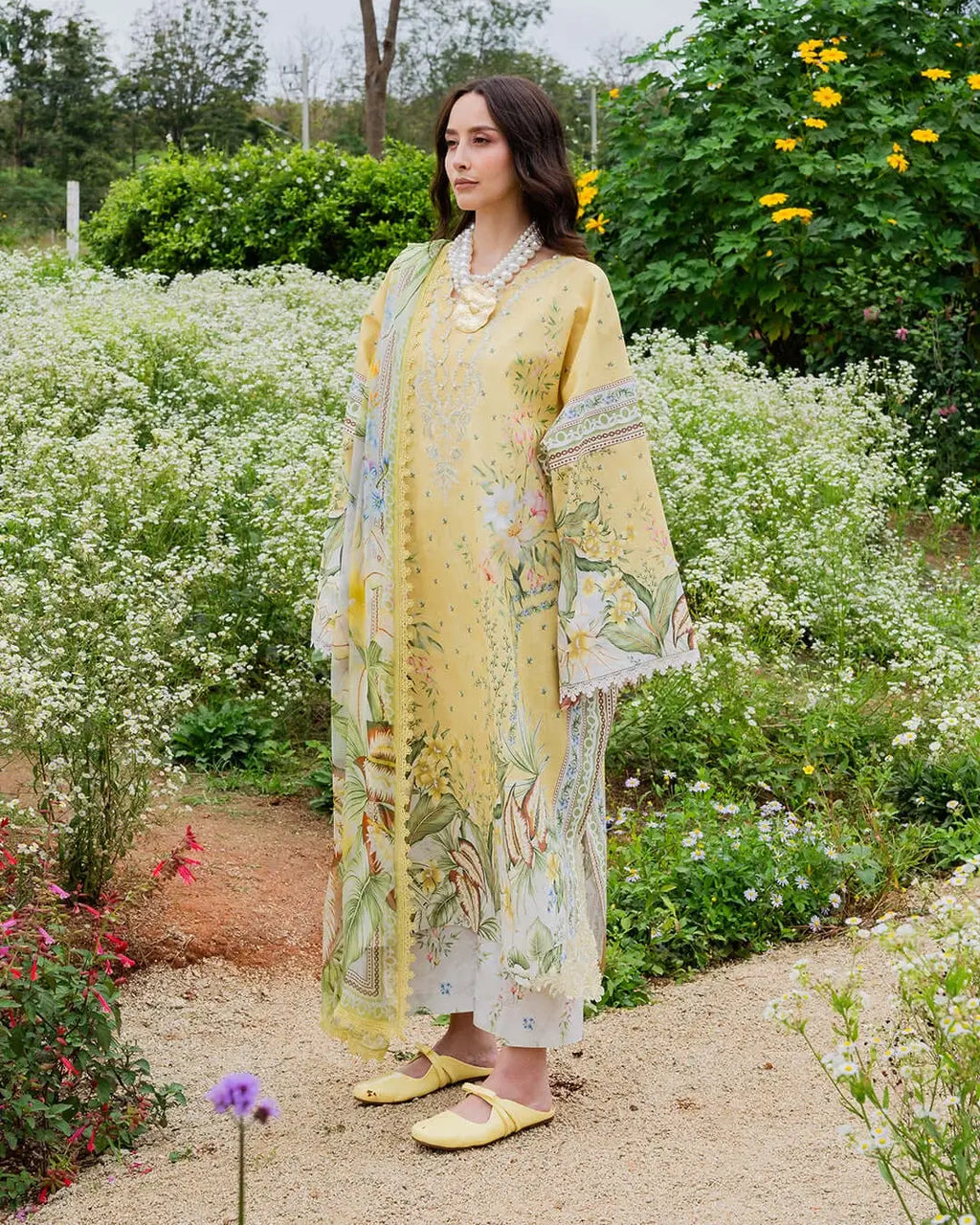 3 Piece Unstitched Printed Embroidered Lawn Suit with Printed Lawn Dupatta