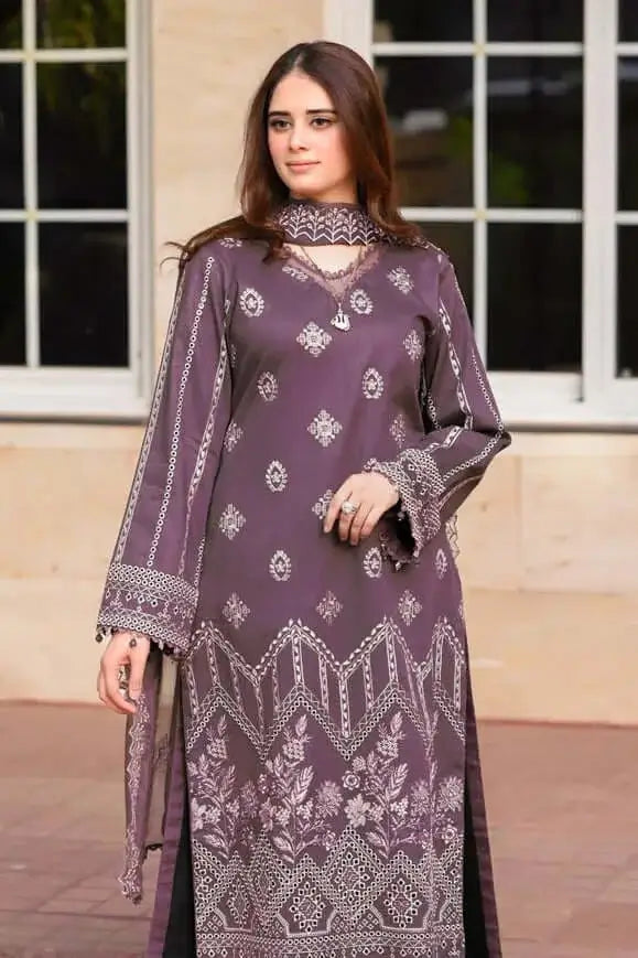 3 Piece Unstitched Heavy Embroidered Lawn Suit with Heavy Embroidered Chiffon Dupatta