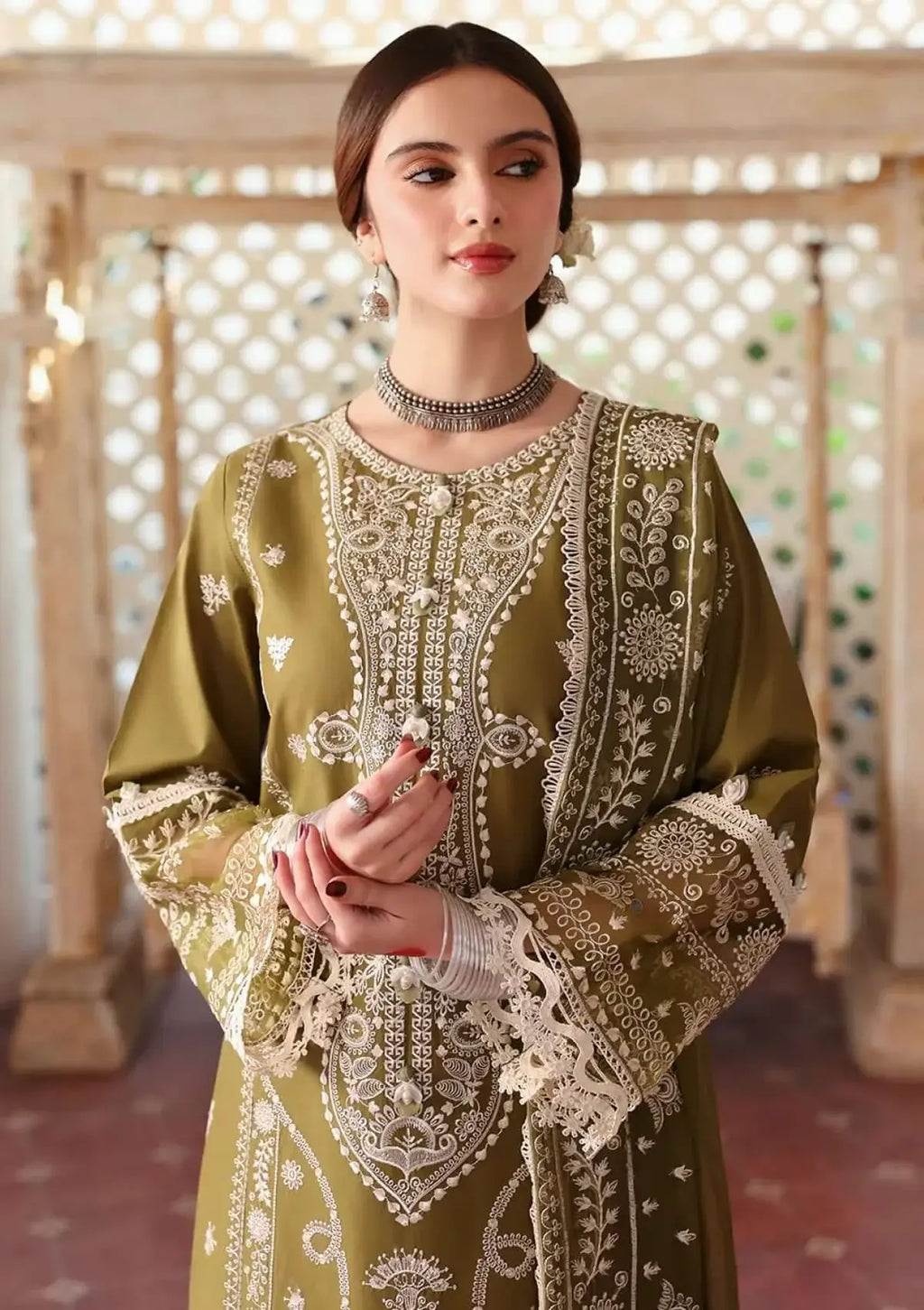 3 Piece Unstitched Heavy Embroidered Lawn Suit with Heavy Embroidered Chiffon Dupatta