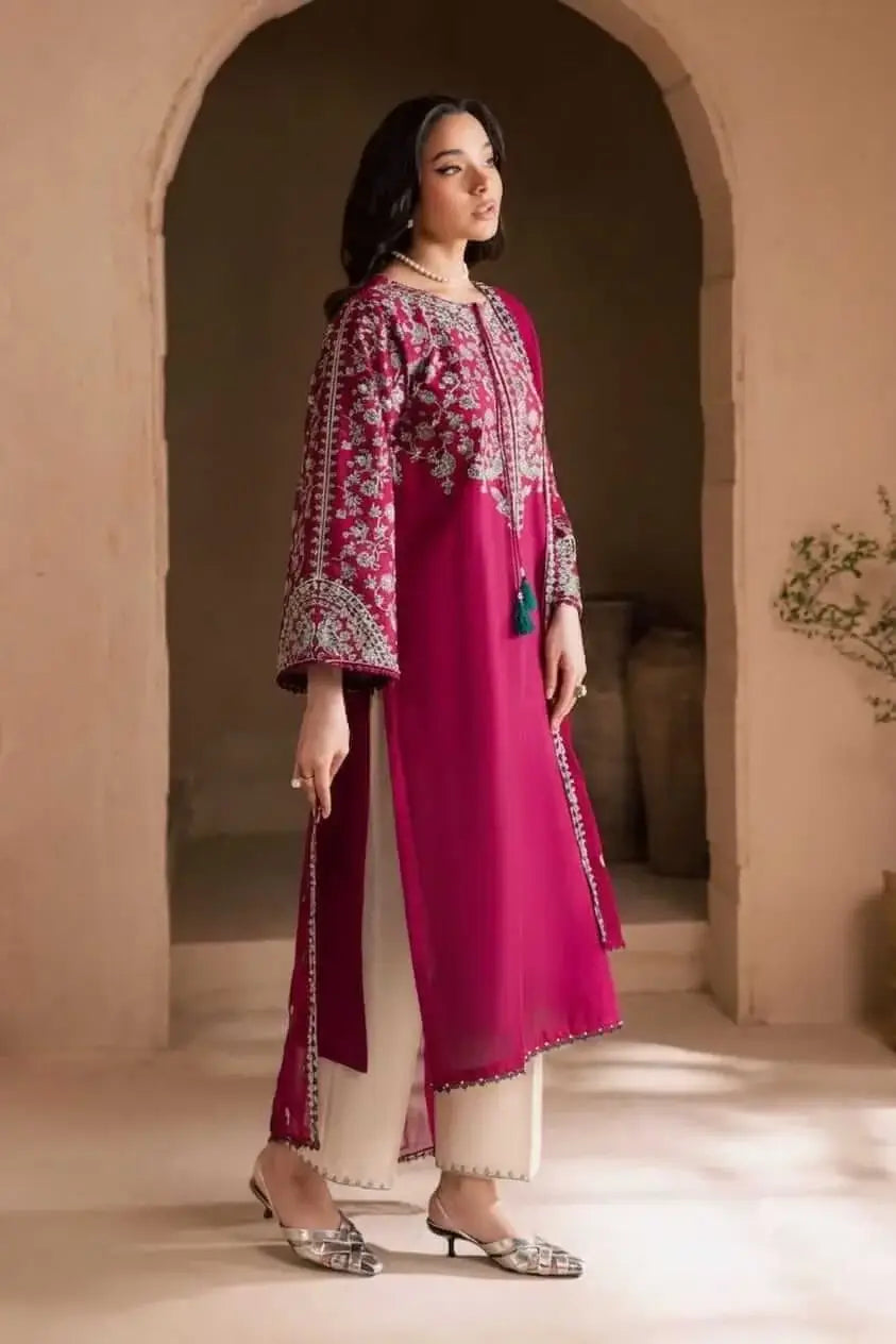 3 Piece Unstitched Heavy Embroidered Lawn Suit with Heavy Embroidered Chiffon Dupatta