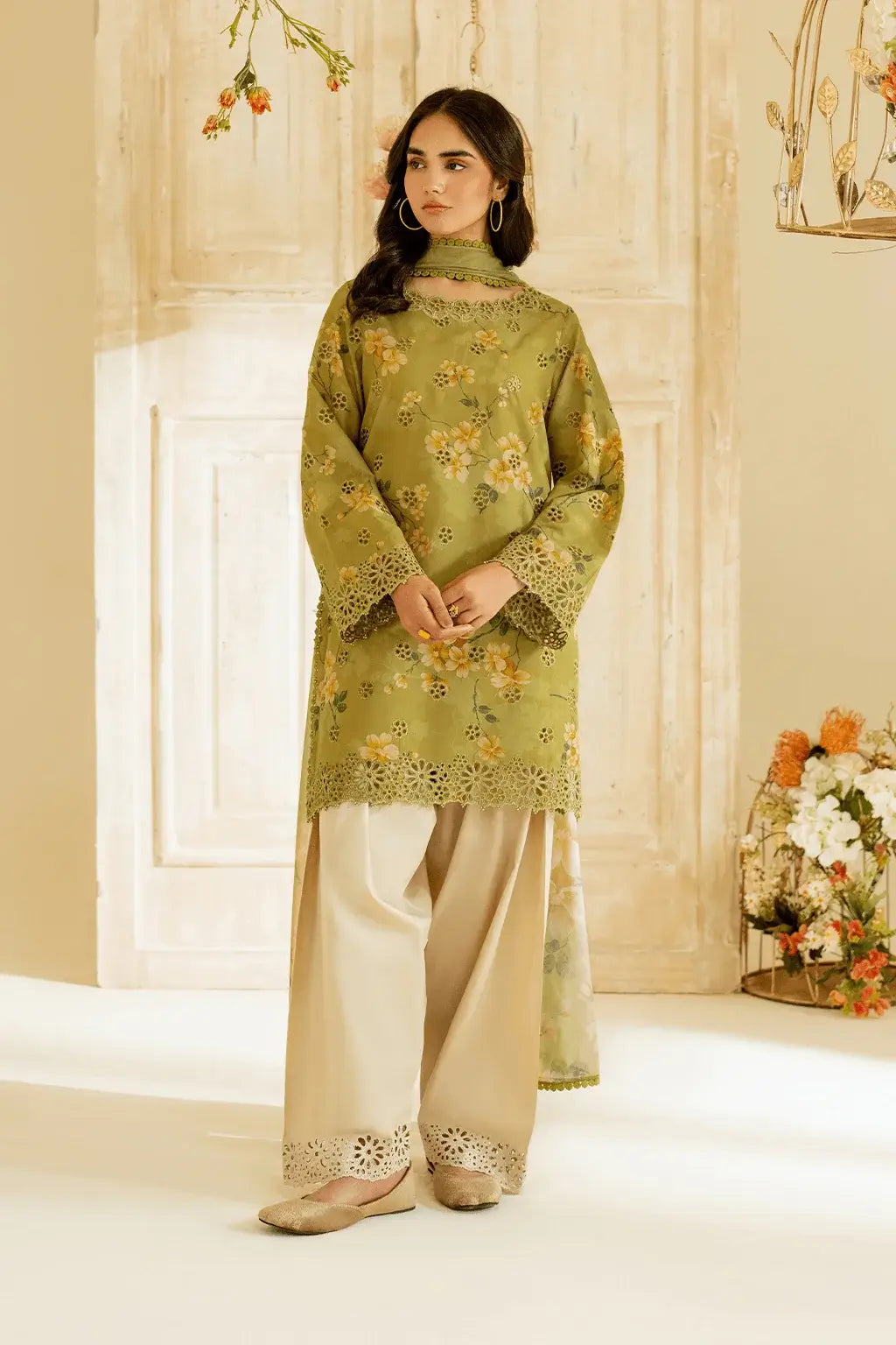 3 Piece Unstitched Printed Embroidered Lawn Suit with Printed Lawn Dupatta